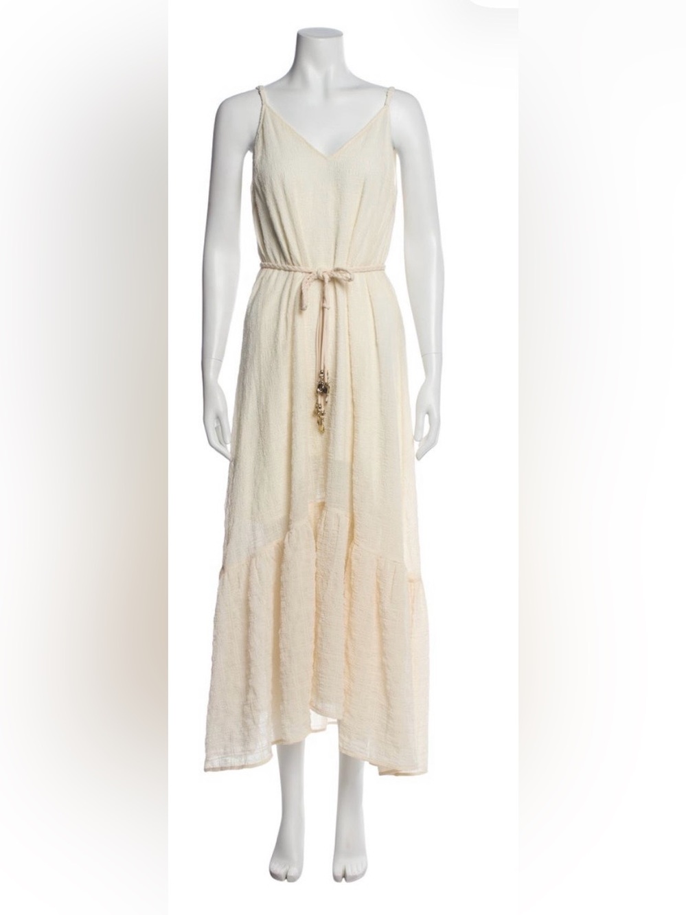 Maje Natural/Cream Sleeveless V-Neck Maxi Dress (M)